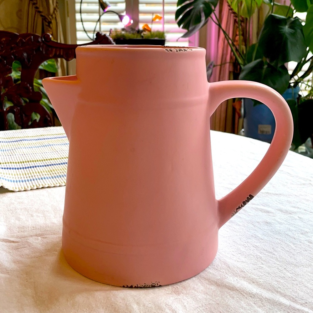 B&B farmhouse distressed pink milk jug vase